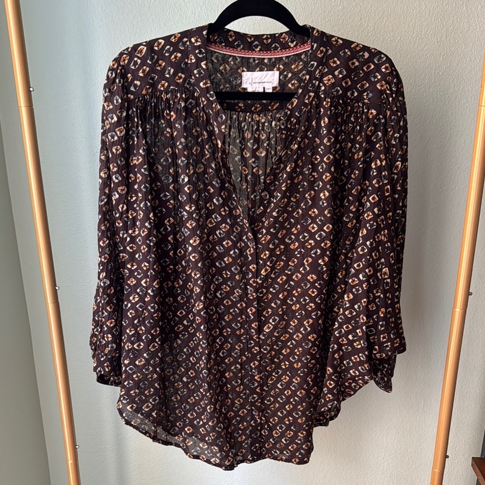 Anthropologie Black and Tan Diamond Blouse